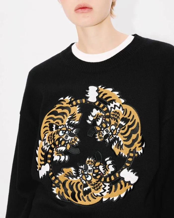 MenWomen 039KENZO VERDY MARKET039 Genderless Embroidered Jumper In Wool And Cotton Black Kenzo Sweaters And Cardigans