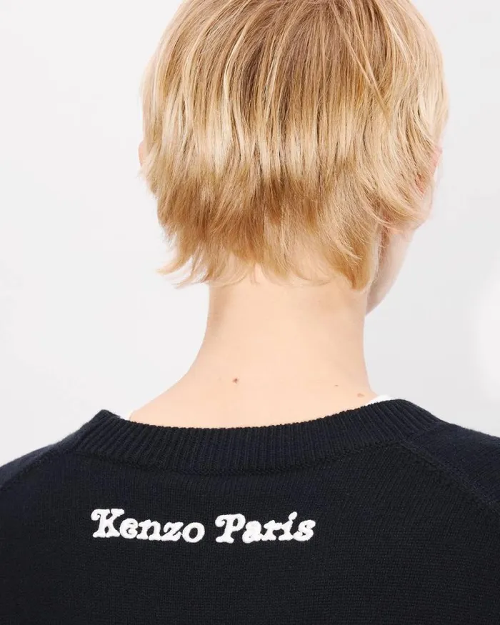 MenWomen 039KENZO VERDY MARKET039 Genderless Embroidered Jumper In Wool And Cotton Black Kenzo Sweaters And Cardigans