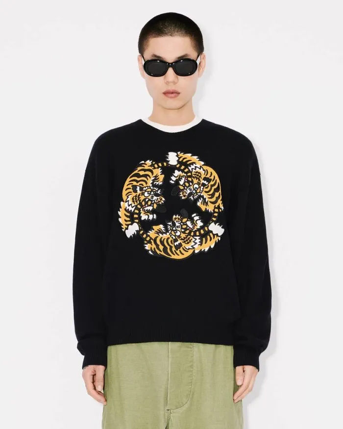 MenWomen 039KENZO VERDY MARKET039 Genderless Embroidered Jumper In Wool And Cotton Black Kenzo Sweaters And Cardigans