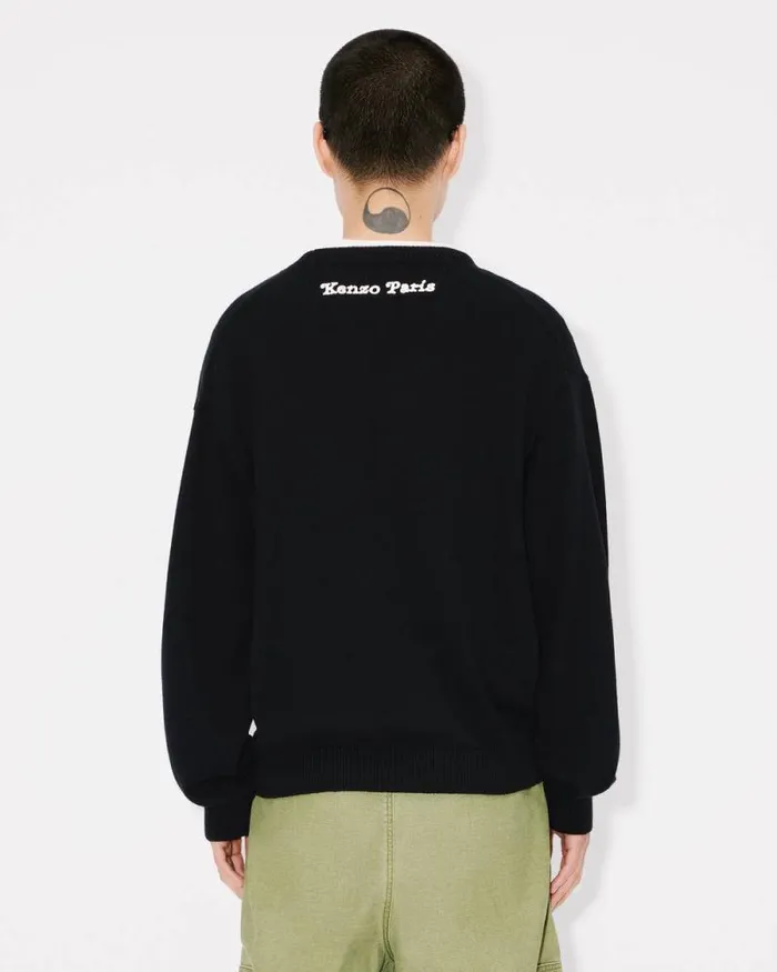 MenWomen 039KENZO VERDY MARKET039 Genderless Embroidered Jumper In Wool And Cotton Black Kenzo Sweaters And Cardigans