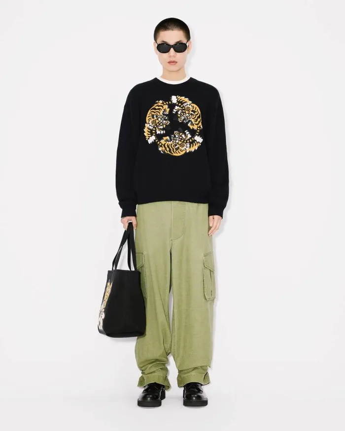 MenWomen 039KENZO VERDY MARKET039 Genderless Embroidered Jumper In Wool And Cotton Black Kenzo Sweaters And Cardigans