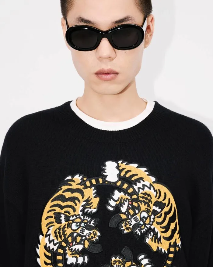 MenWomen 039KENZO VERDY MARKET039 Genderless Embroidered Jumper In Wool And Cotton Black Kenzo Sweaters And Cardigans