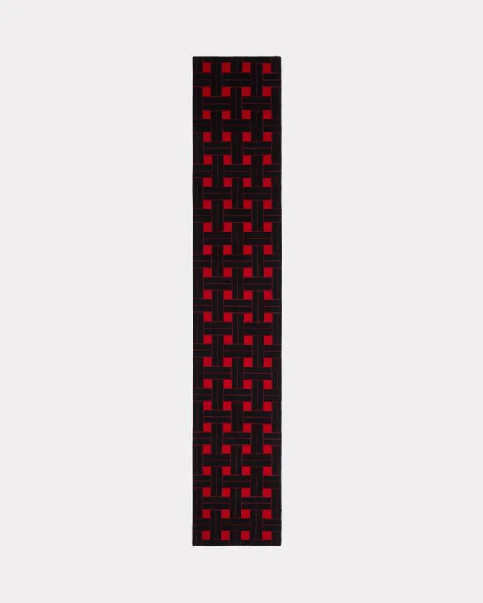 MenWomen 039KENZO Weave039 Oversized Embroidered Reversible Scarf In Wool Cherry Kenzo Scarves