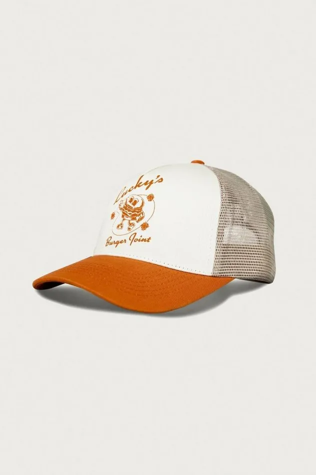 MenWomen Lucky Brand Hats Luckys Burger Joint Trucker Medium Beige