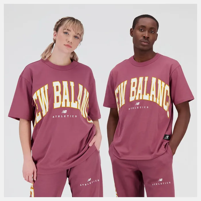 MenWomen Unissentials Warped Classics Cotton Jersey TShirt Washed Burgundy New Balance Matching Sets