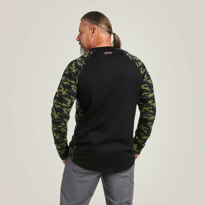 Men Workwear Ariat FR AC Stretch Camo Baseball TShirt Blacklime Camo Men Workwear Ariat FR AC Stretch Camo Baseball TShirt Blacklime Camo