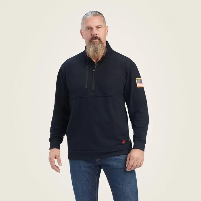 Men Workwear Ariat FR Durastrech Fleece 12 Zip Job Shirt Black