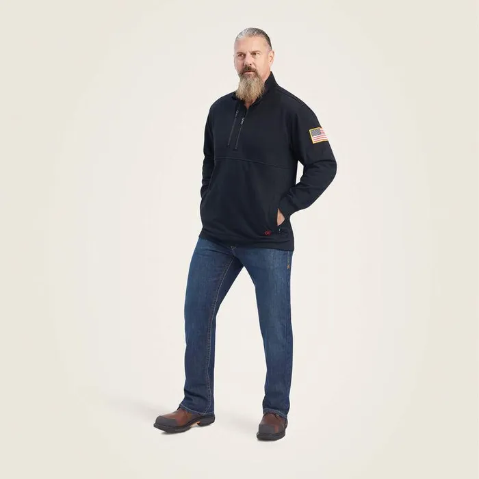 Men Workwear Ariat FR Durastrech Fleece 12 Zip Job Shirt Black Men Workwear Ariat FR Durastrech Fleece 12 Zip Job Shirt Black
