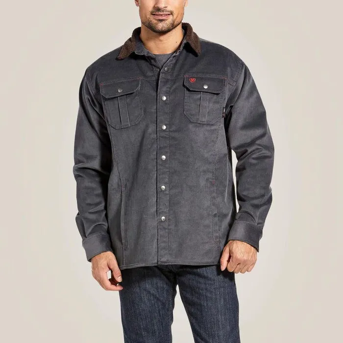 Men Workwear Ariat FR DuraStretch Sherpalined Corduroy Shirt Jacket Iron Grey