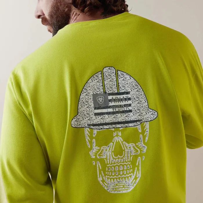 Men Workwear Ariat FR Roughneck Skull Logo TShirt Bright Lime Men Workwear Ariat FR Roughneck Skull Logo TShirt Bright Lime
