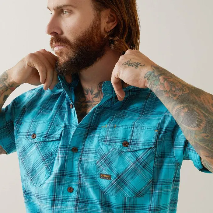 Men Workwear Ariat Rebar Made Tough DuraStretch Work Shirt Bachelor Button Plaid Men Workwear Ariat Rebar Made Tough DuraStretch Work Shirt Bachelor Button Plaid