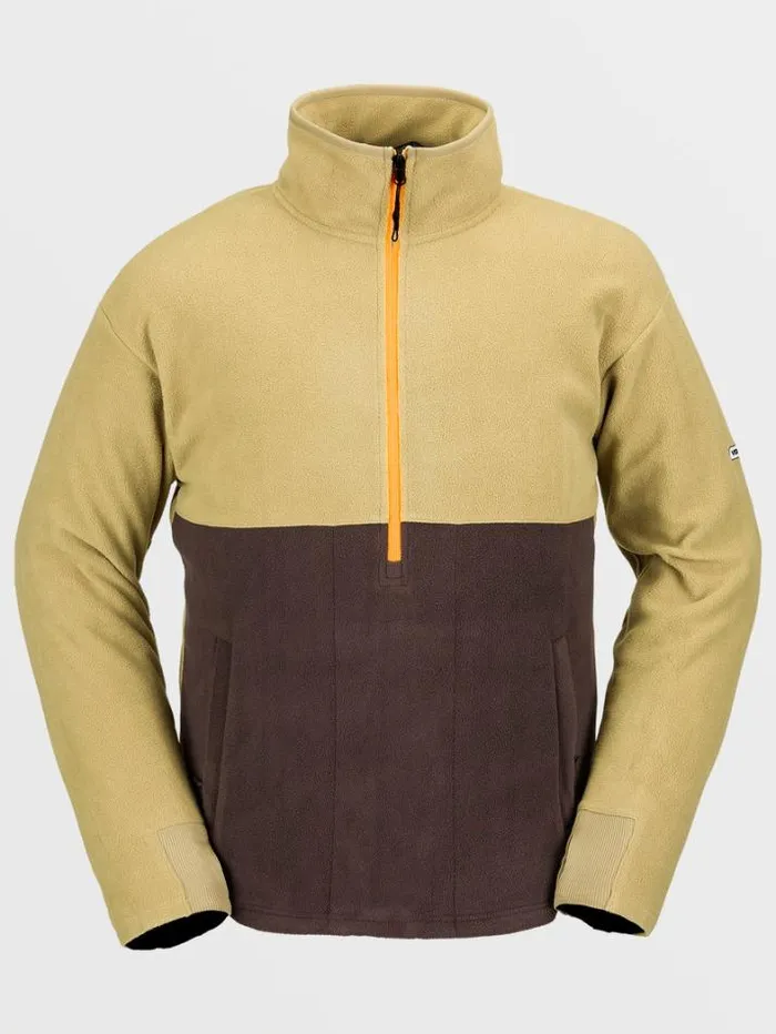 Mens Hoodies and Sweatshirts Volcom Polar Fleece Mock 12 Zip Pullover 8211 Dark Khaki