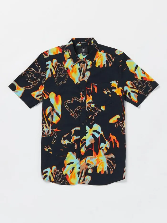 Mens Shirts and Flannels Volcom Paradise Bound Woven Short Sleeve Shirt 8211 Black