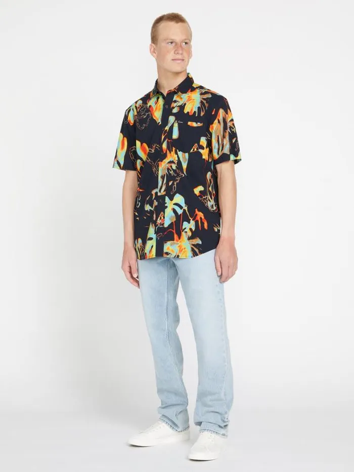 Mens Shirts and Flannels Volcom Paradise Bound Woven Short Sleeve Shirt 8211 Black