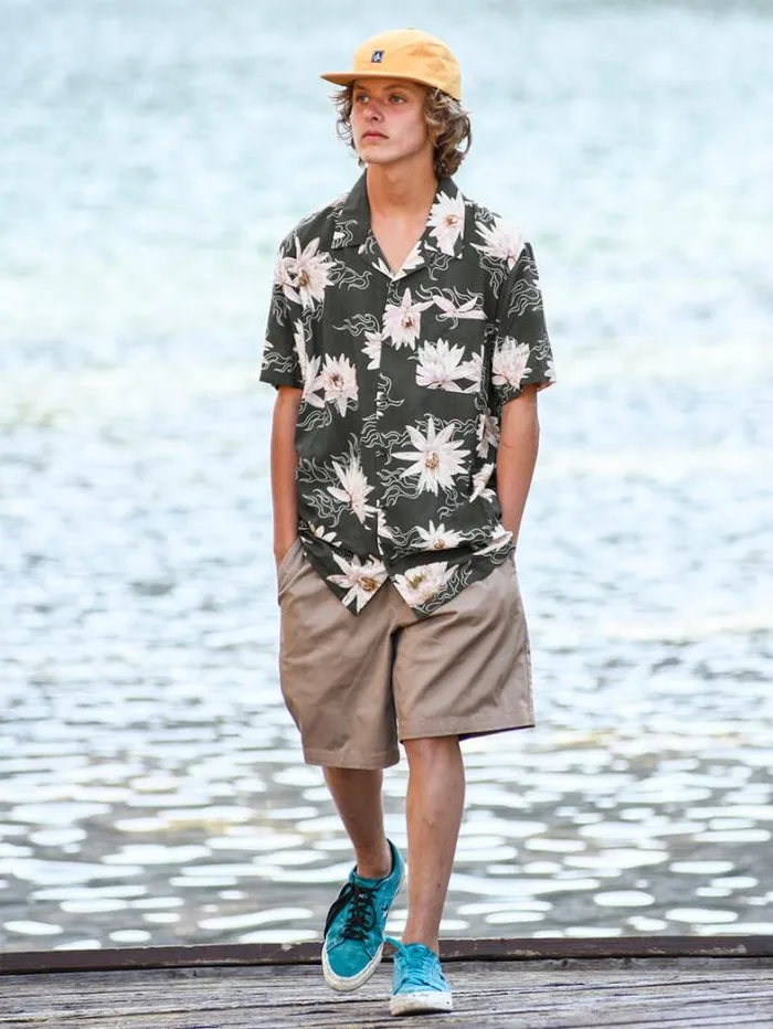 Mens Shirts and Flannels Volcom Shaken Stirred Woven Short Sleeve Shirt 8211 Stealth