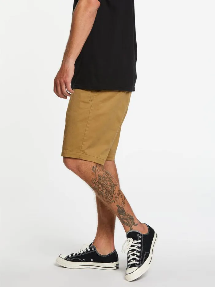 Mens Shorts Volcom Frickin Elastic Waist Shorts 8211 Dark Khaki