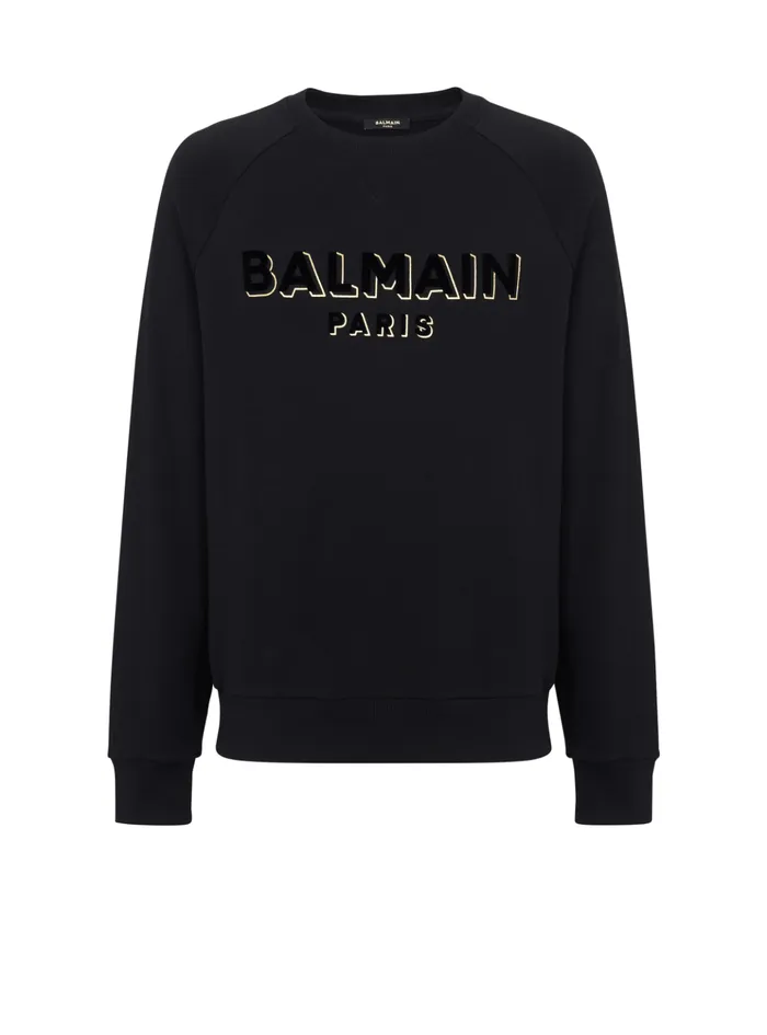 Metallic Flocked Sweatshirt Gold Men Balmain Sweatshirts