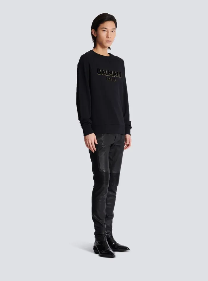 Metallic Flocked Sweatshirt Gold Men Balmain Sweatshirts