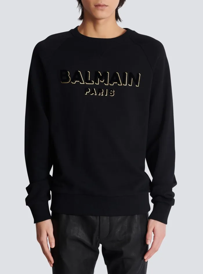 Metallic Flocked Sweatshirt Gold Men Balmain Sweatshirts