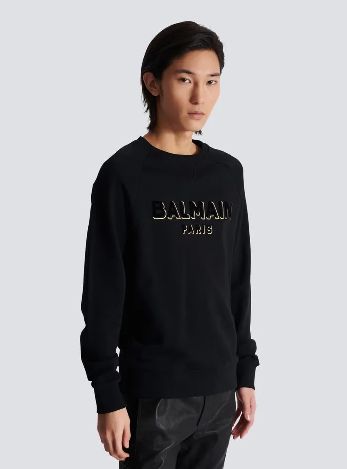 Metallic Flocked Sweatshirt Gold Men Balmain Sweatshirts