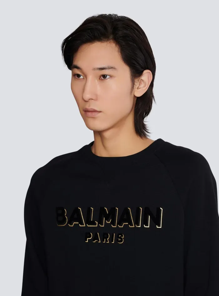 Metallic Flocked Sweatshirt Gold Men Balmain Sweatshirts