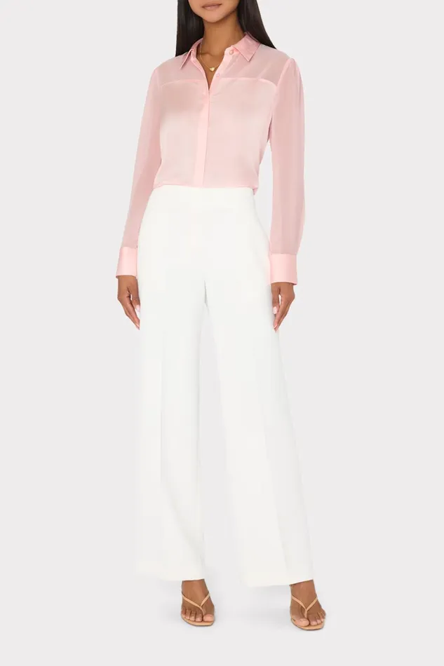 Milly Andy Satin Combo Button Up Blouse Blush Women Tops Milly Andy Satin Combo Button Up Blouse Blush Women Tops