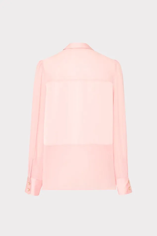 Milly Andy Satin Combo Button Up Blouse Blush Women Tops Milly Andy Satin Combo Button Up Blouse Blush Women Tops