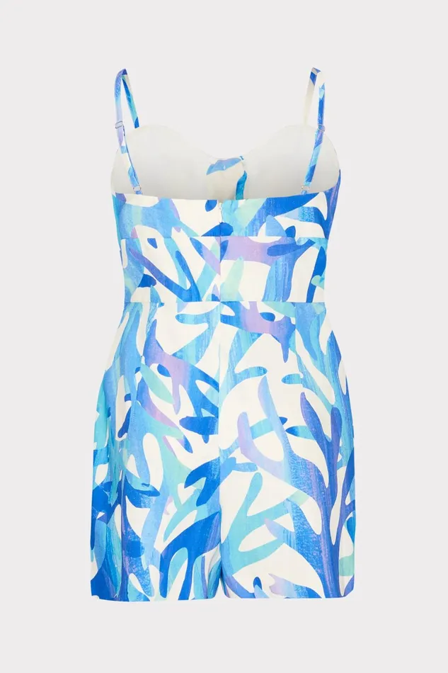 Milly Anya Under The Sea Linen Romper Blue Multi Women Swim and Coverups Milly Anya Under The Sea Linen Romper Blue Multi Women Swim and Coverups