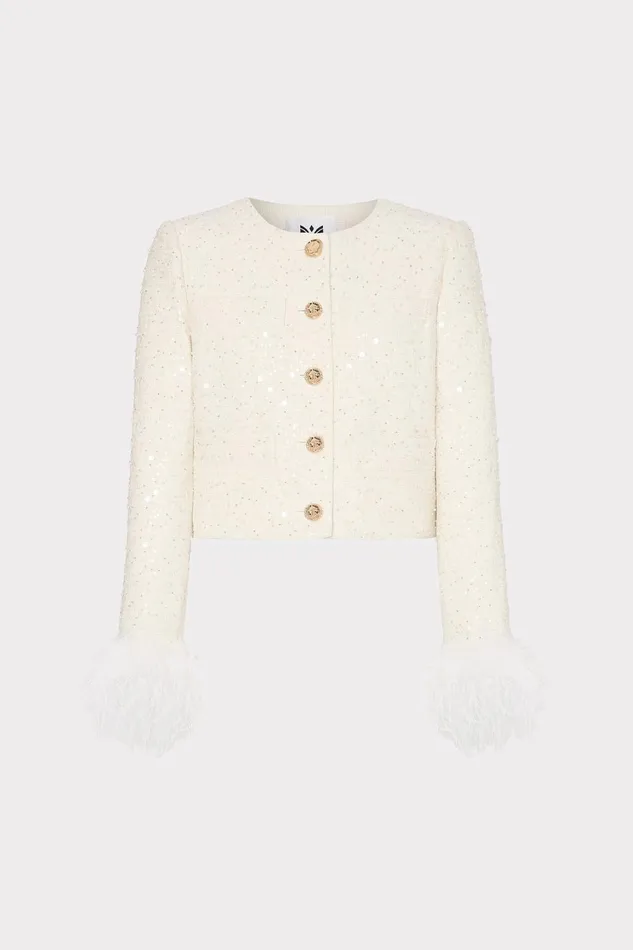 Milly Aya Beaded Tweed Jacket White Women Coats and Jackets