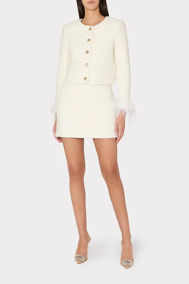 Milly Aya Beaded Tweed Jacket White Women Coats and Jackets Milly Aya Beaded Tweed Jacket White Women Coats and Jackets