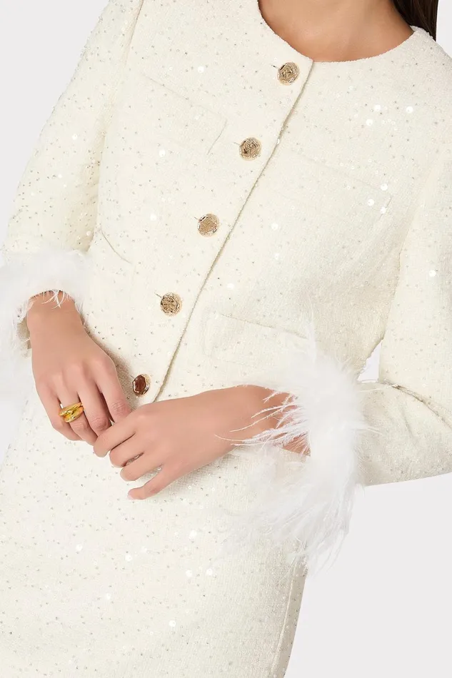 Milly Aya Beaded Tweed Jacket White Women Coats and Jackets Milly Aya Beaded Tweed Jacket White Women Coats and Jackets