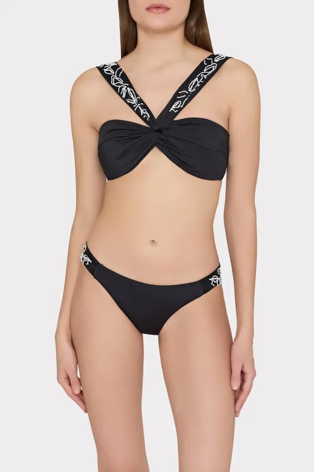 Milly Beaded Applique Bikini Bottom With Side Tabs Black Women Swim and Coverups Milly Beaded Applique Bikini Bottom With Side Tabs Black Women Swim and Coverups