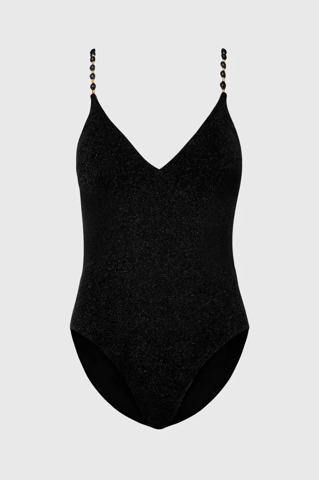 Milly Cannes Beaded Strap One Piece Blackgold Women Swim and Coverups