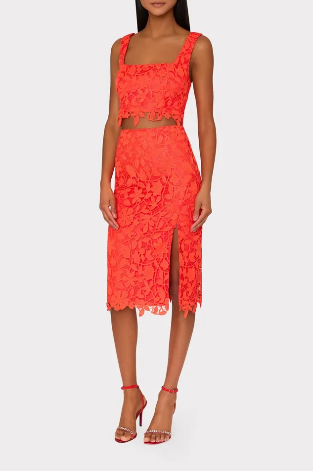 Milly Carreen Summer Floral Lace Skirt Coral Women Matching Sets Milly Carreen Summer Floral Lace Skirt Coral Women Matching Sets