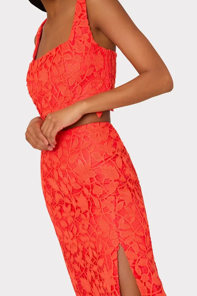 Milly Carreen Summer Floral Lace Skirt Coral Women Matching Sets Milly Carreen Summer Floral Lace Skirt Coral Women Matching Sets