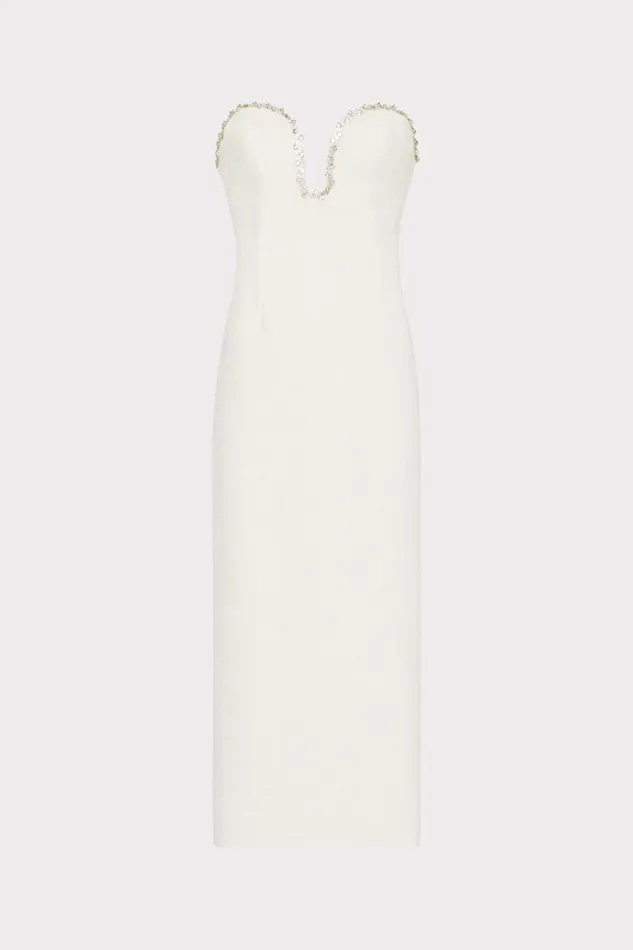 Milly Emelia Boucle Strapless Midi Dress Ecru Women Dresses