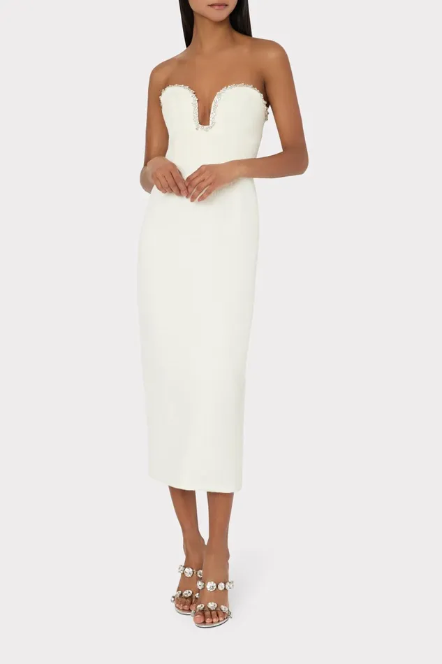 Milly Emelia Boucle Strapless Midi Dress Ecru Women Dresses Milly Emelia Boucle Strapless Midi Dress Ecru Women Dresses