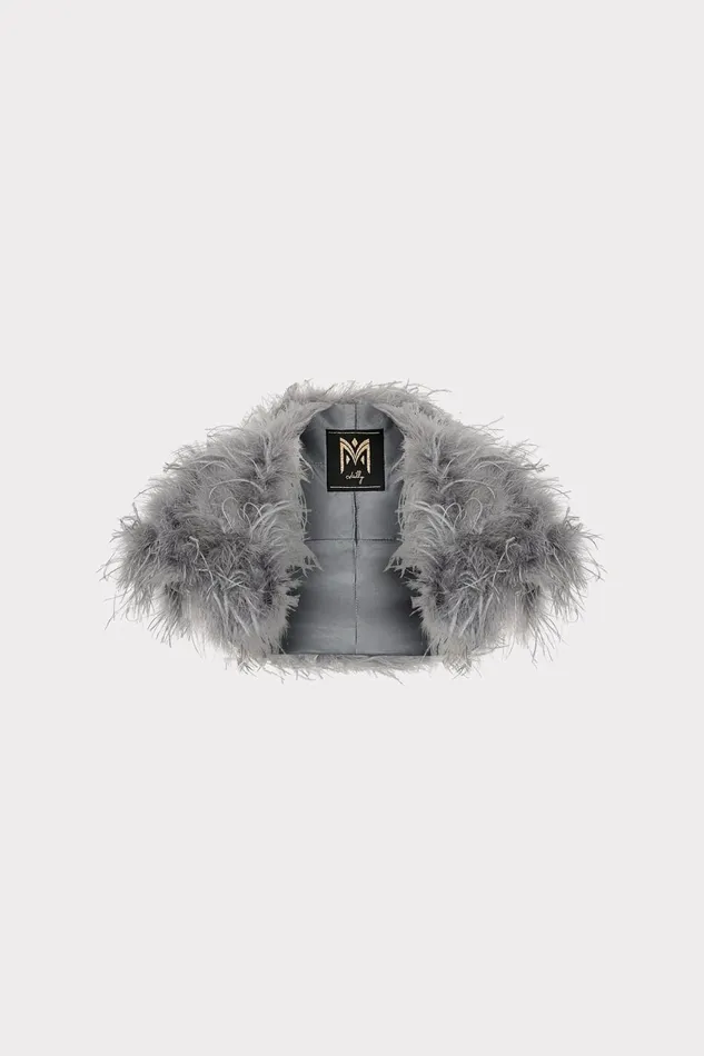 Milly Feather Bolero Pewter Women Coats and Jackets