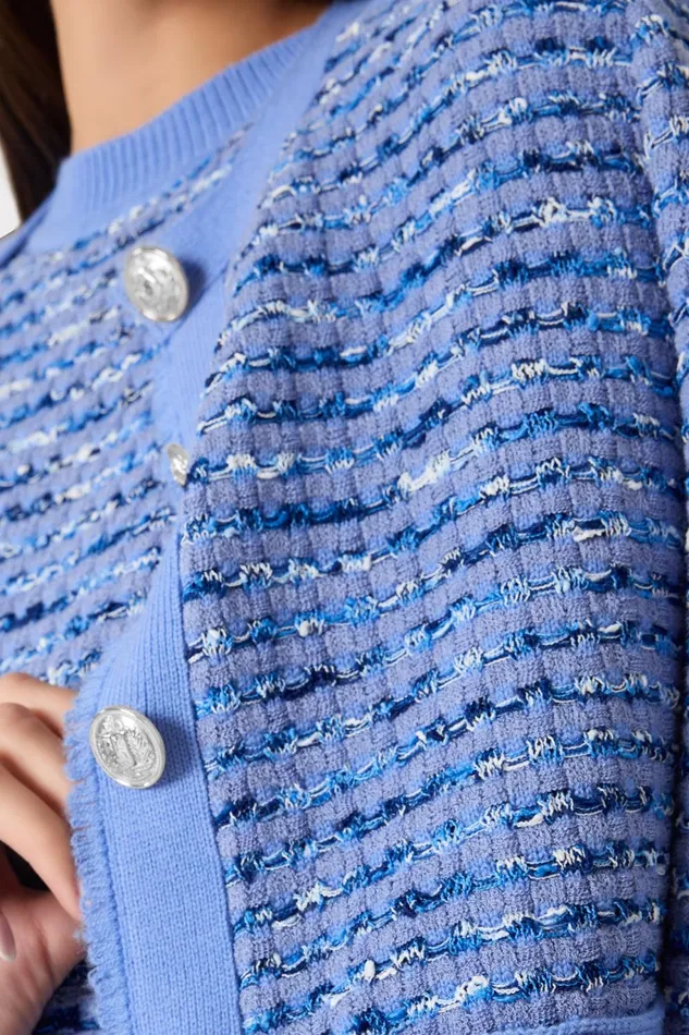 Milly Fringe Trim Cardigan Blue Women Matching Sets Milly Fringe Trim Cardigan Blue Women Matching Sets