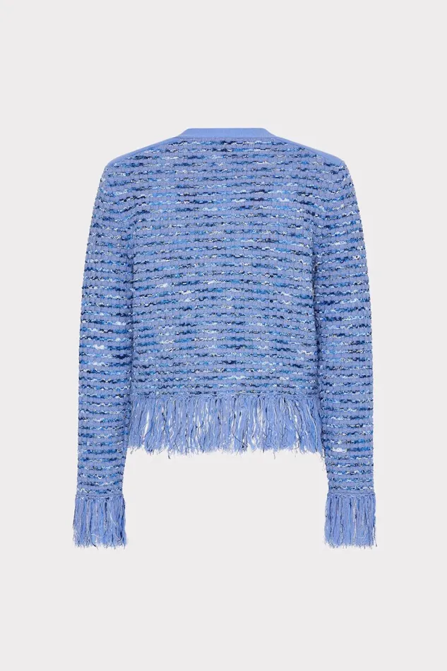 Milly Fringe Trim Cardigan Blue Women Matching Sets Milly Fringe Trim Cardigan Blue Women Matching Sets
