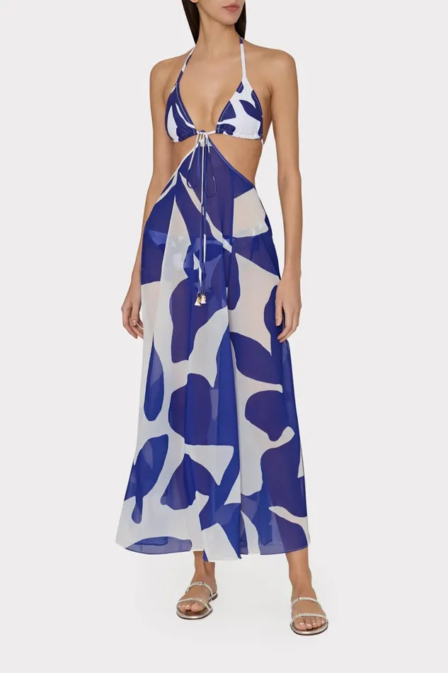 Milly Grand Foliage Convertible CoverUp Navywhite Women Swim and Coverups Milly Grand Foliage Convertible CoverUp Navywhite Women Swim and Coverups