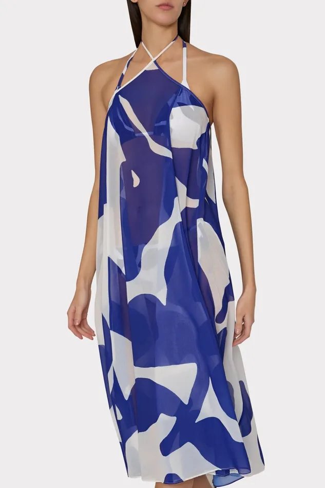 Milly Grand Foliage Convertible CoverUp Navywhite Women Swim and Coverups Milly Grand Foliage Convertible CoverUp Navywhite Women Swim and Coverups