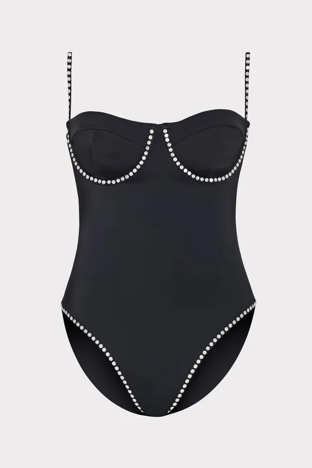 Milly Heat Set Embellishment Underwire One Piece Black Women One Piece Swimsuits