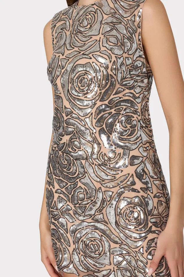 Milly Ivette Rose Sequins Shift Mini Dress Silver Women Dresses Milly Ivette Rose Sequins Shift Mini Dress Silver Women Dresses