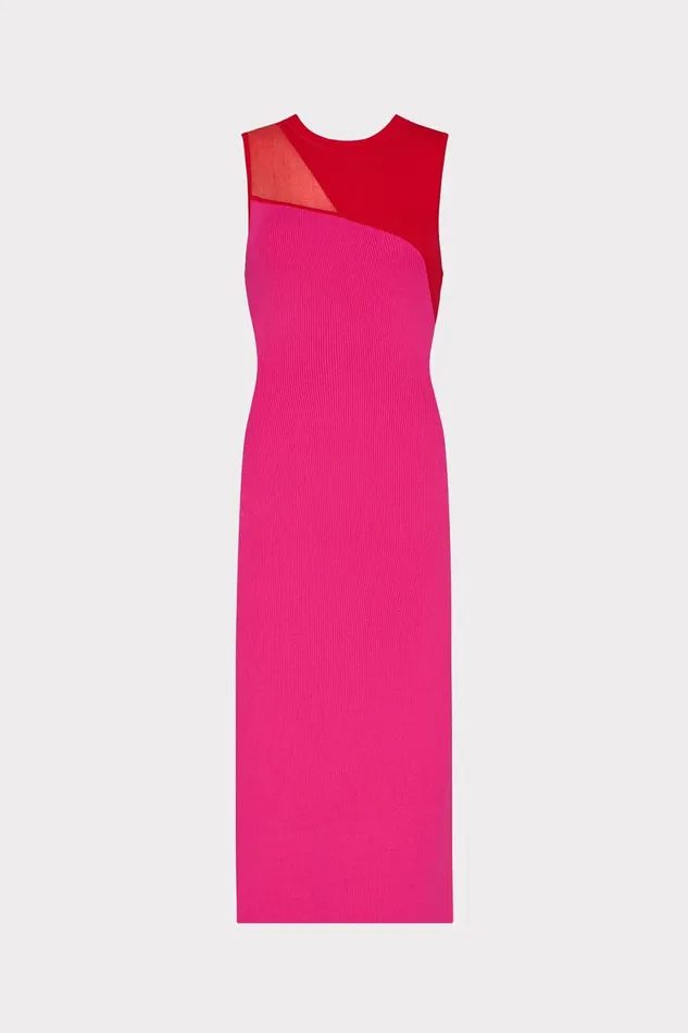 Milly Kyle Color Block Knit Midi Dress Pink Multi Women Dresses