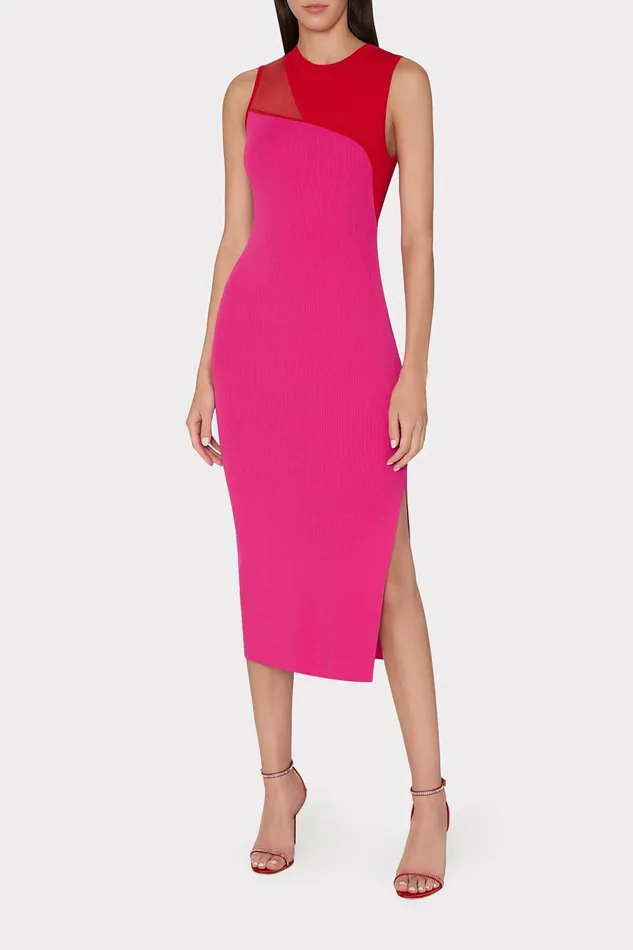 Milly Kyle Color Block Knit Midi Dress Pink Multi Women Dresses Milly Kyle Color Block Knit Midi Dress Pink Multi Women Dresses