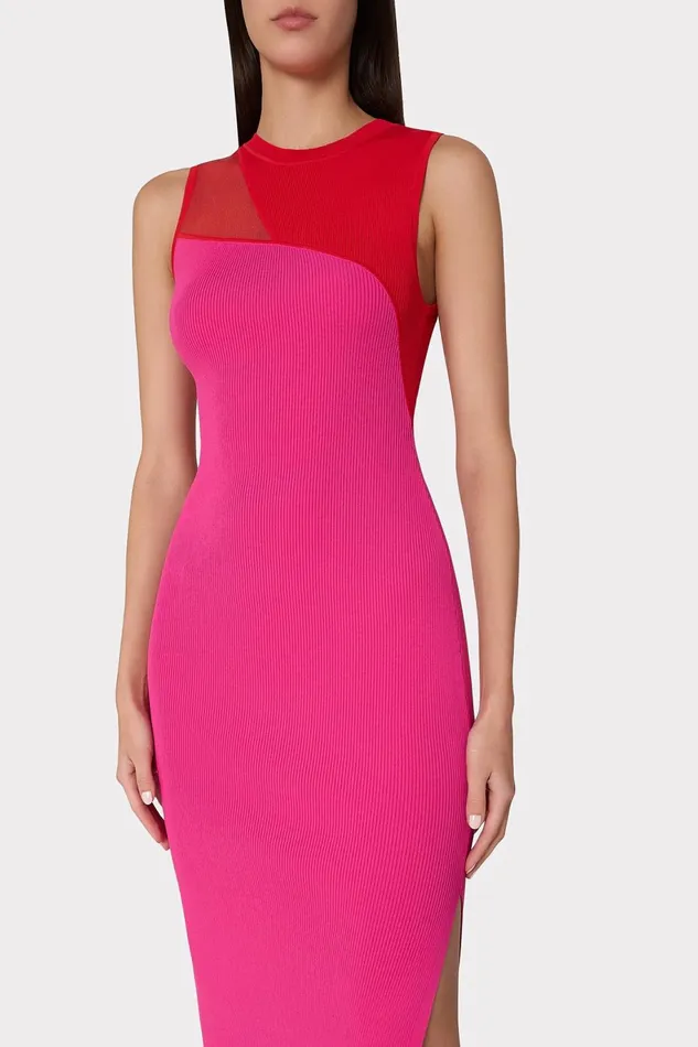 Milly Kyle Color Block Knit Midi Dress Pink Multi Women Dresses Milly Kyle Color Block Knit Midi Dress Pink Multi Women Dresses