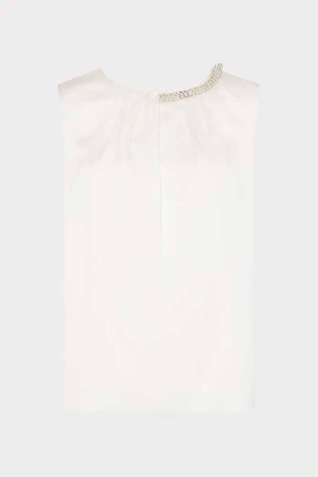 Milly Lily Satin Crystal Embellished Top Ecru Women Tops