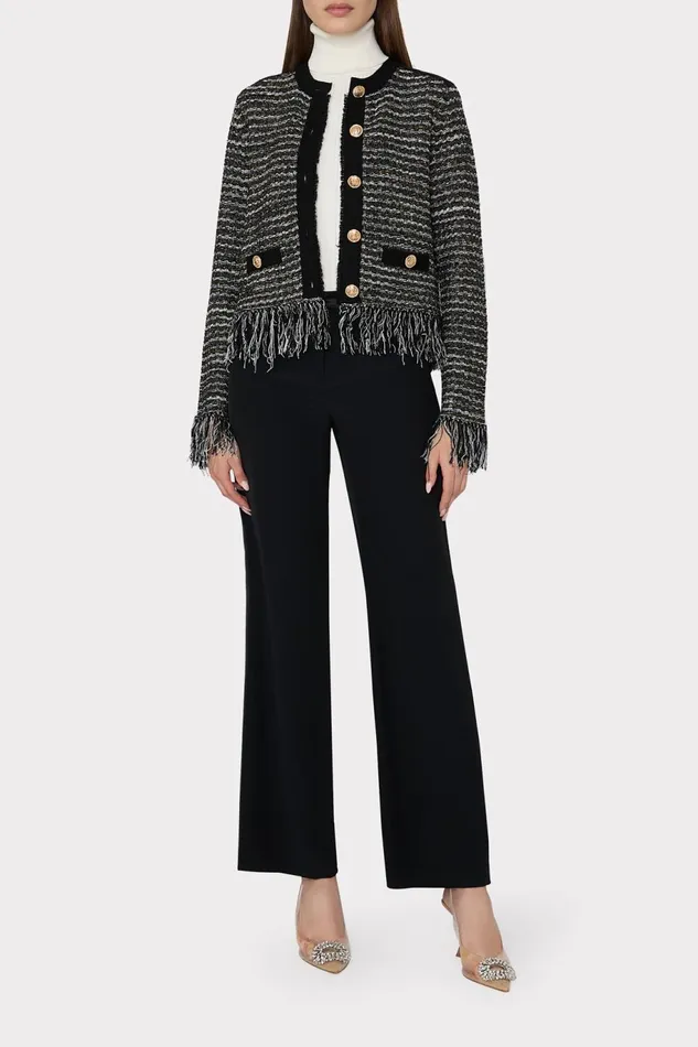 Milly Metallic Textured Fringe Cardigan Black Gold Multi Women Cardigans Milly Metallic Textured Fringe Cardigan Black Gold Multi Women Cardigans