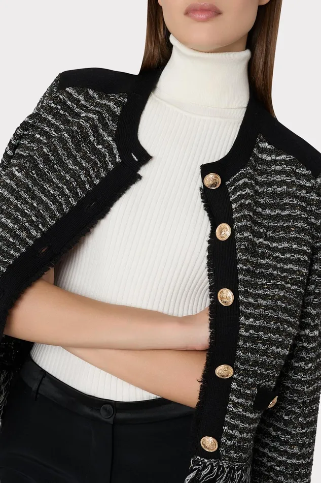Milly Metallic Textured Fringe Cardigan Black Gold Multi Women Cardigans Milly Metallic Textured Fringe Cardigan Black Gold Multi Women Cardigans